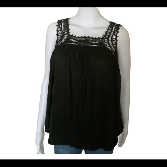 GAP Linen Scoop Neck Tank/Top With Crochet Trim Detailing Black Size XS - Picture 7 of 12
